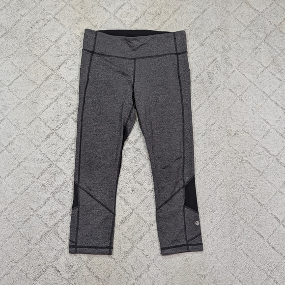 Lululemon Leggings Womens 8 Gray Heathered Pace Rival Crop Run Train 23” - Picture 1 of 11